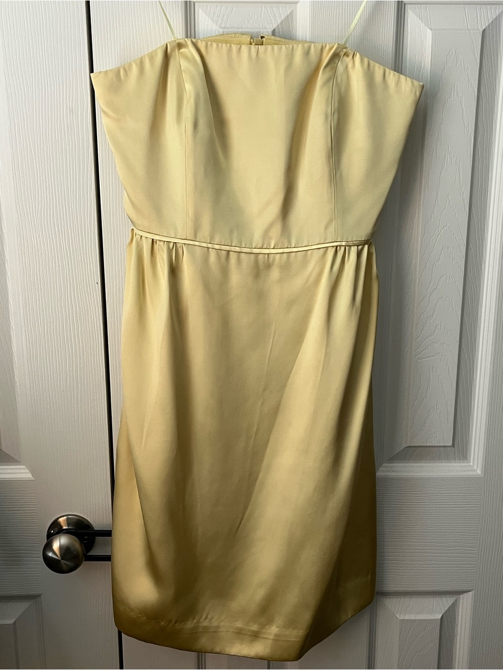 J. Crew Strapless Satin Dress in Pale Yellow